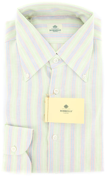 Borrelli Green Striped Shirt - Extra Slim - 15.75/40 - (EV252LIVIO)
