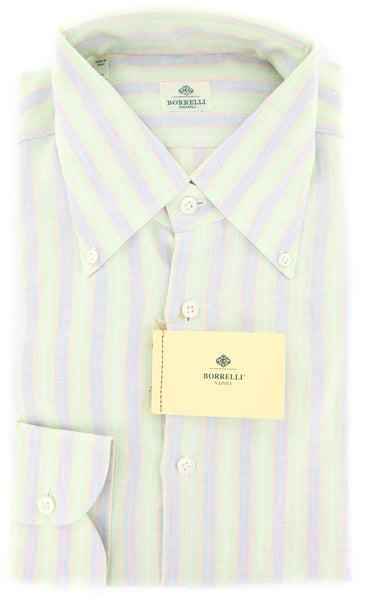 Luigi Borrelli Green Striped Shirt - Extra Slim - 17/43 - (EV252LIVIO)