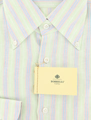 Luigi Borrelli Green Striped Shirt - Extra Slim - 17/43 - (EV252LIVIO)