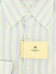 Borrelli Green Striped Shirt - Extra Slim - 15.75/40 - (EV252LIVIO)