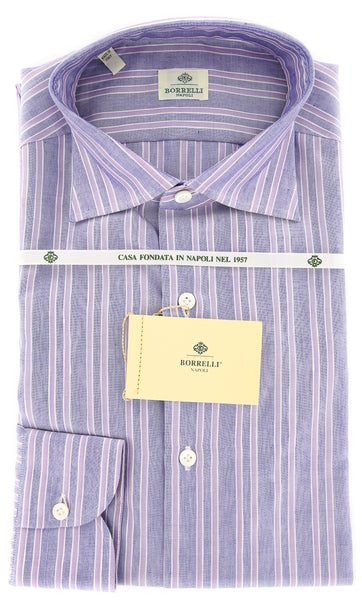 Borrelli Blue Striped Shirt - Extra Slim - 15.75/40 - (EV461GIANNI)