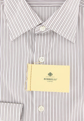 Borrelli Brown Striped Shirt - Extra Slim - 15.5/39 - (EV708LEONARDO)