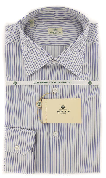 Borrelli Blue Striped Shirt - Extra Slim - 15.5/39 - (EVS07371GINO)
