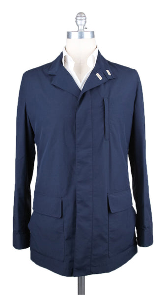 Luciano Barbera Navy Blue Wool Blend Raincoat - (LU11117587) - Parent