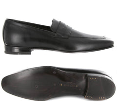 Max Verre Black Leather Shoes - Penny Loafers - 10/9 - (MV116NERO)