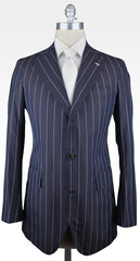 Orazio Luciano Navy Blue Silk Striped Suit - 40/50 - (OLBLUX9STR)