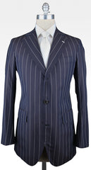 Orazio Luciano Navy Blue Silk Striped Suit - (OLBLUX9STR) - Parent