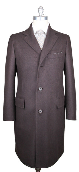 Luigi Borrelli Brown Cashmere Herringbone Coat -  3 Button - 42/52