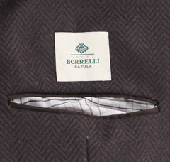 Luigi Borrelli Brown Cashmere Herringbone Coat -  3 Button - 40/50
