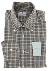 Truzzi Brown Plaid Cotton Dress Shirt - Slim - (7S) - Parent
