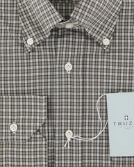 Truzzi Brown Plaid Cotton Dress Shirt - Slim - (7S) - Parent