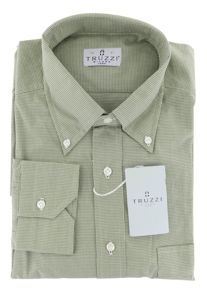 Truzzi Green Checkered Button-Down Collar Cotton Slim Fit Dress Shirt, Size Medium 16 US / 41 EU 71 Truzzi Green Checkered Button-Down Collar Cotton Slim Fit Dress Shirt, Size Medium 16 US / 41 EU 71